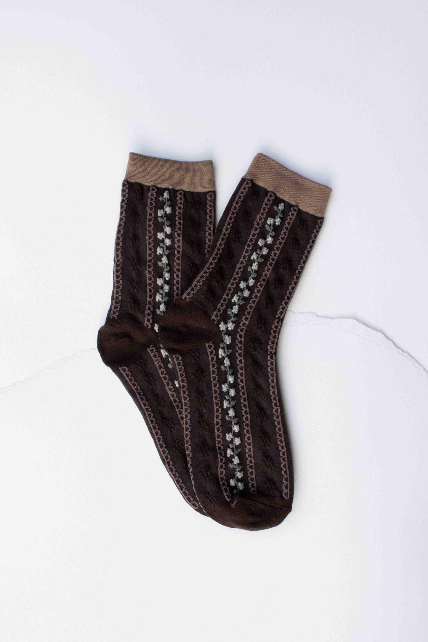 Vintage Floral Stripe Socks | Mocha