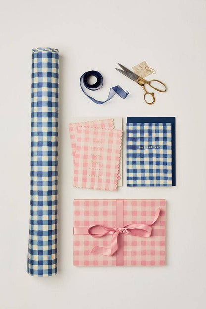 Blue Gingham Rolled Gift Wrap