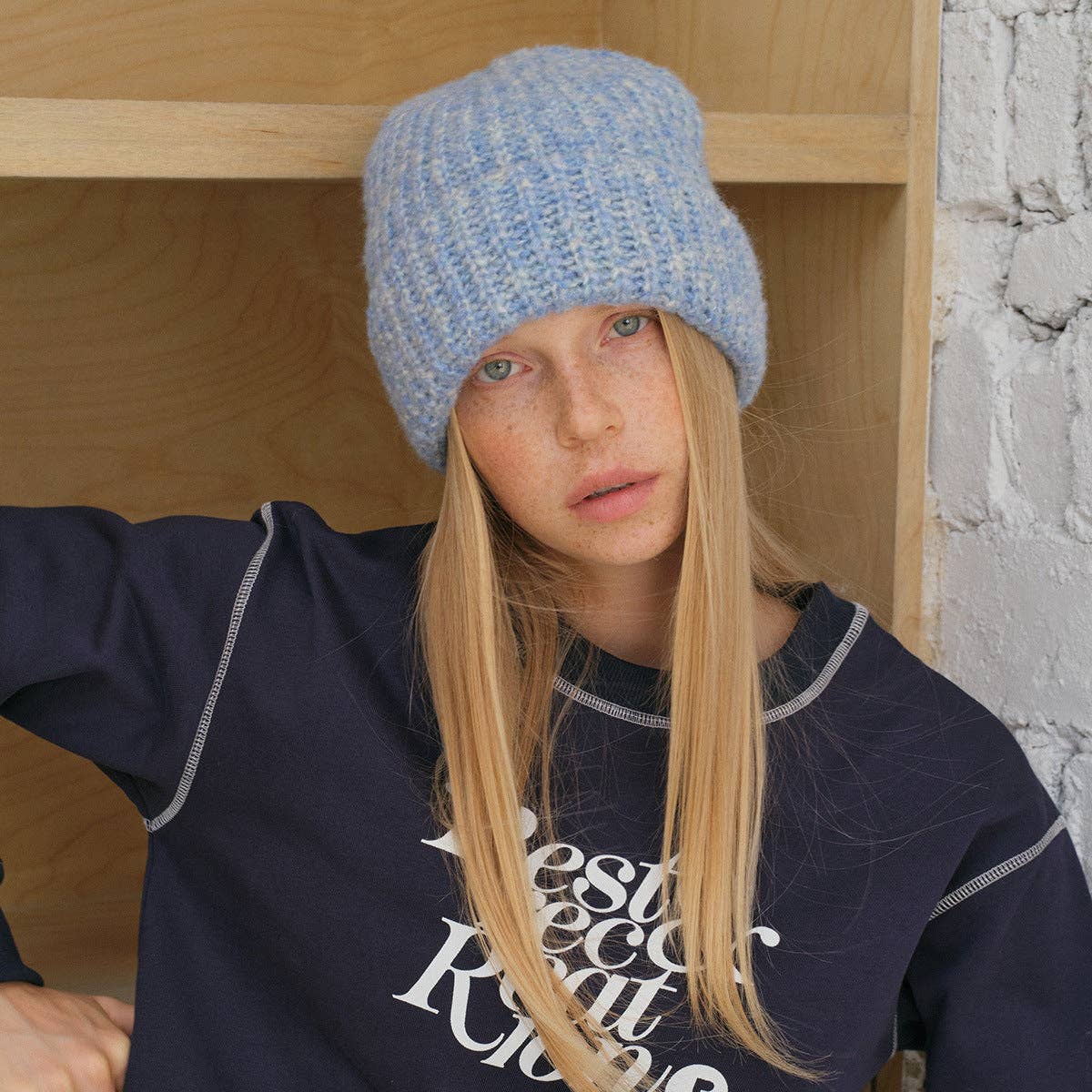 Knitted Wool Blend Beanie | Blue