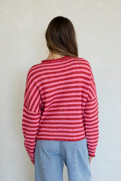 Piper Bold Stripe Cardigan | Red