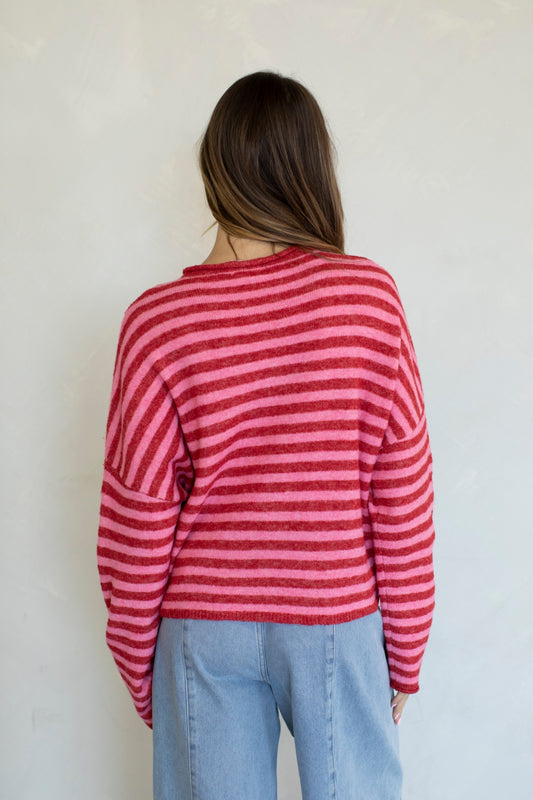 Piper Bold Stripe Cardigan | Red