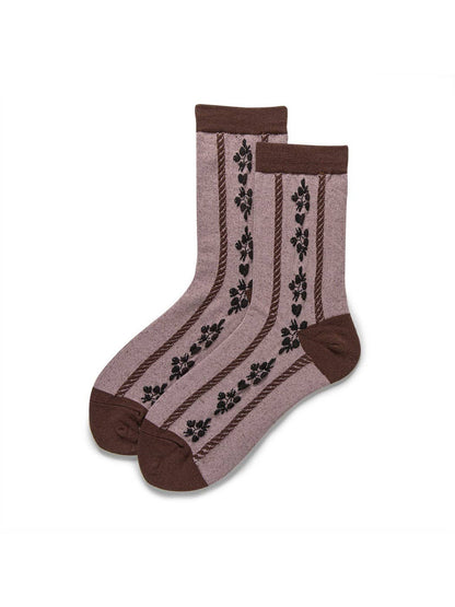 Floral Jacquard Socks | Brown