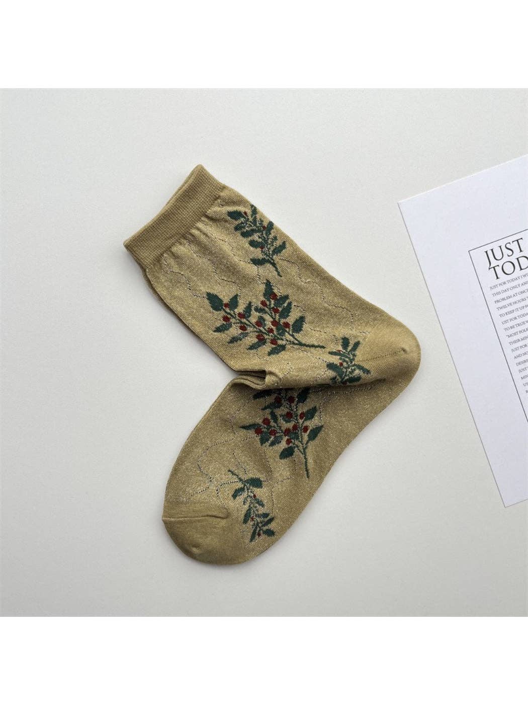 Wavy + Sparkle Floral Crew Socks | Yellow