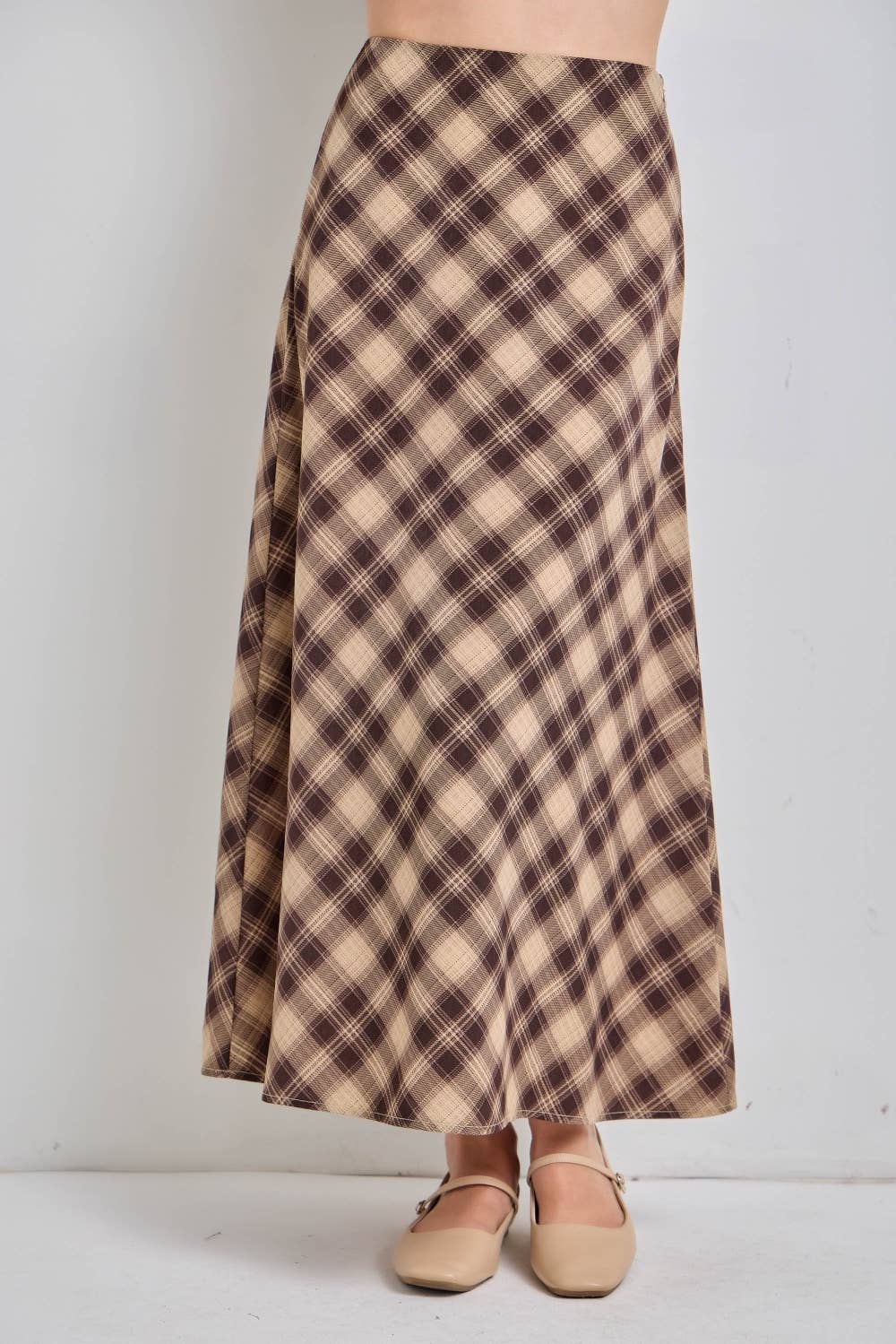 Plaid To The Bone Midi Skirt | Coffee
