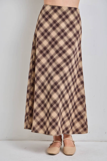 Plaid To The Bone Midi Skirt | Coffee