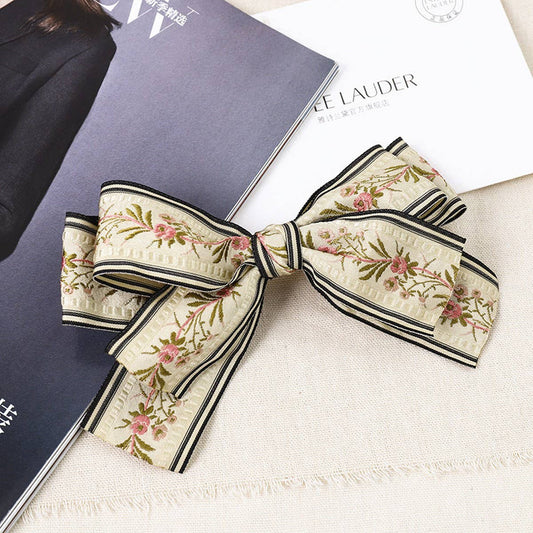Embroidered Hair Bow | Ivory