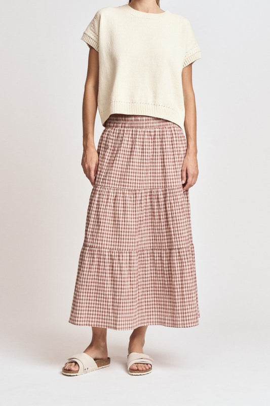 Tiered Gingham Midi Skirt | Dusty Rose