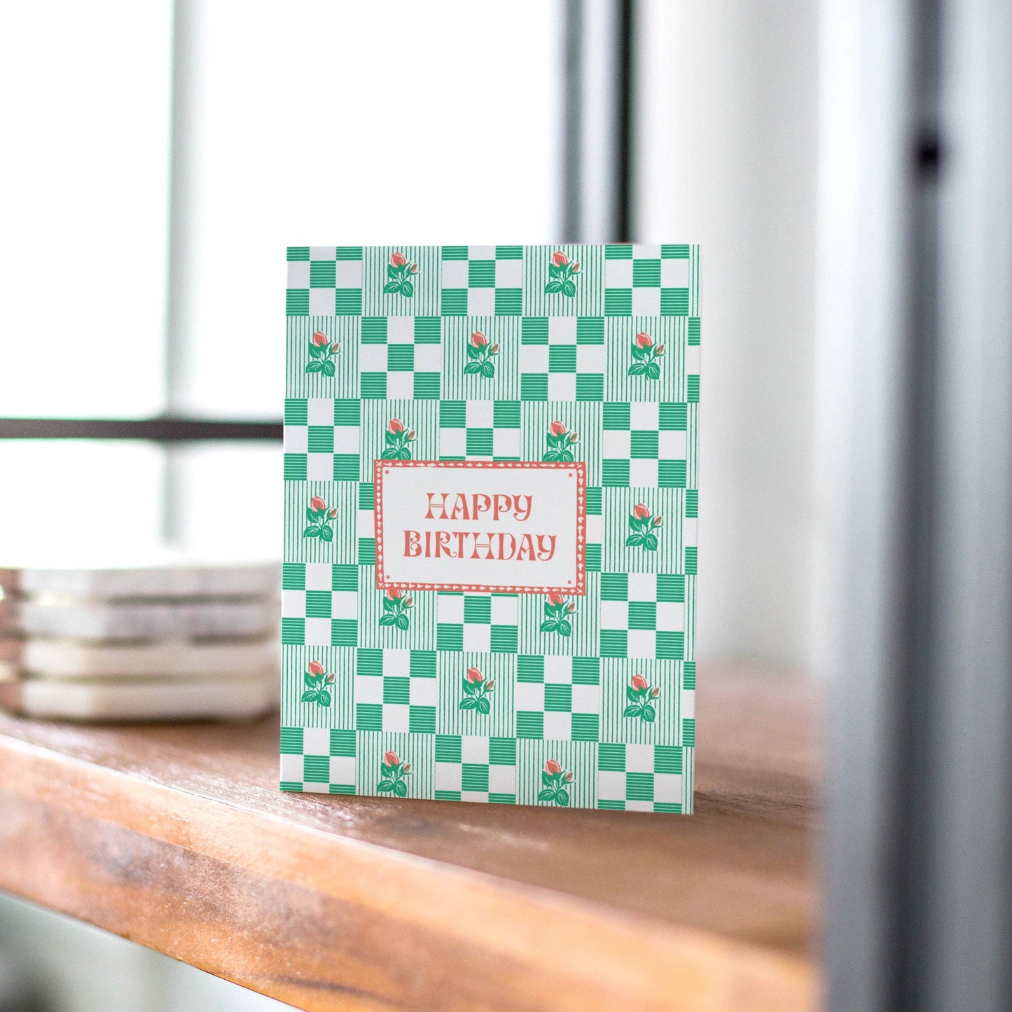 Checkered Rose Birthday Card