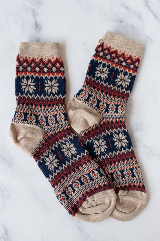 Holiday Snowflakes Socks | Beige