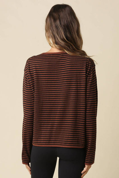 Sideline Stripe Sweater | Brown + Black