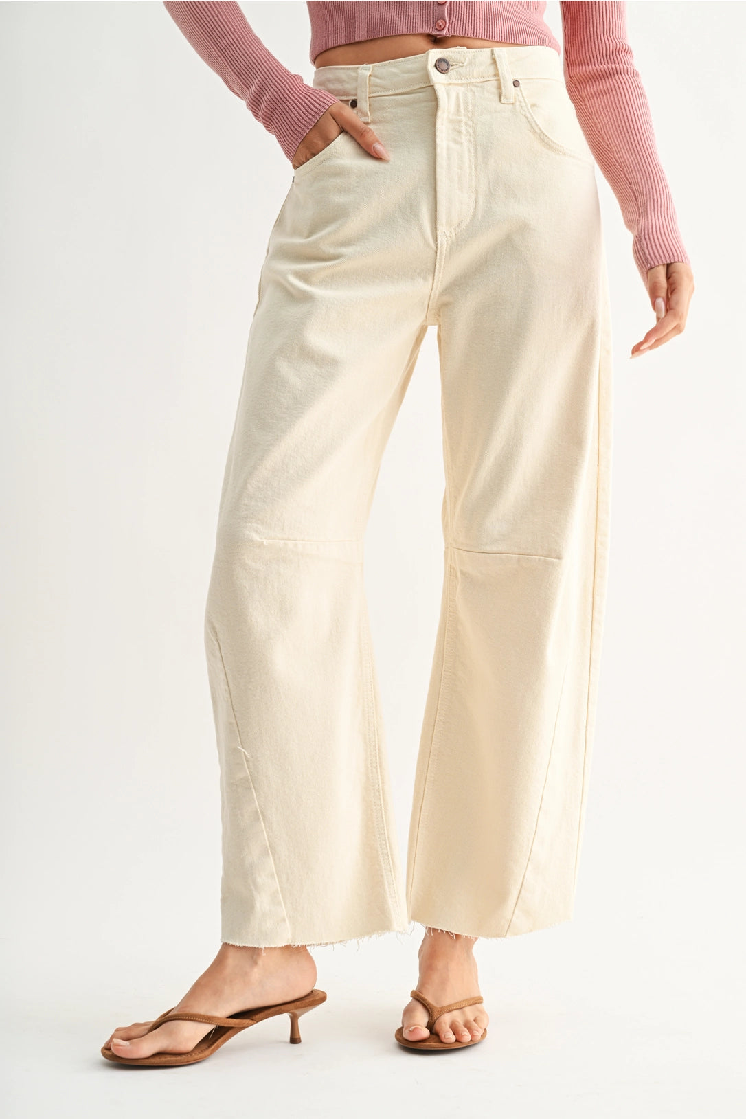 High Rise Barrel Leg Denim | Almond