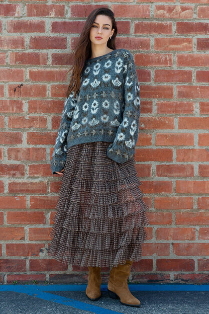 Fuzzy Diamond Pattern Knit Sweater