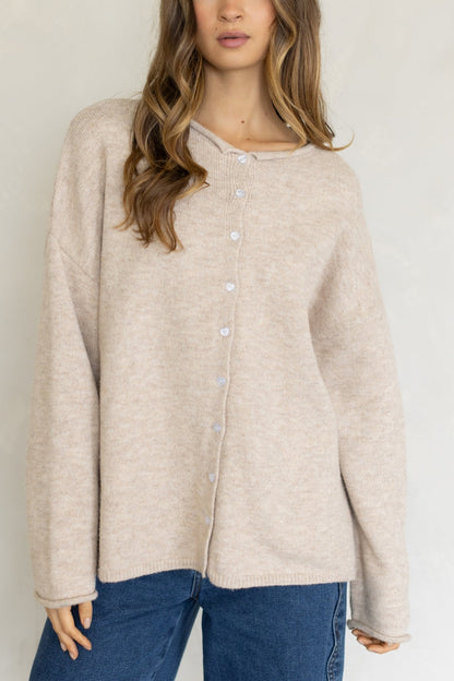 Oversized Piper Cardigan + Heart Buttons | Beige