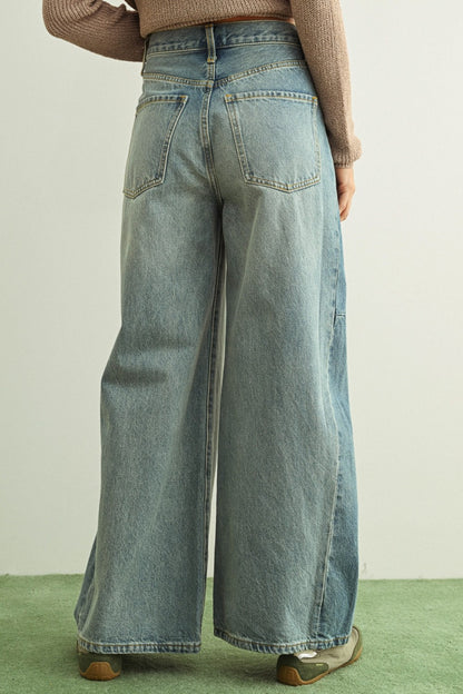 Mixed Side Panel Wide Leg Denim