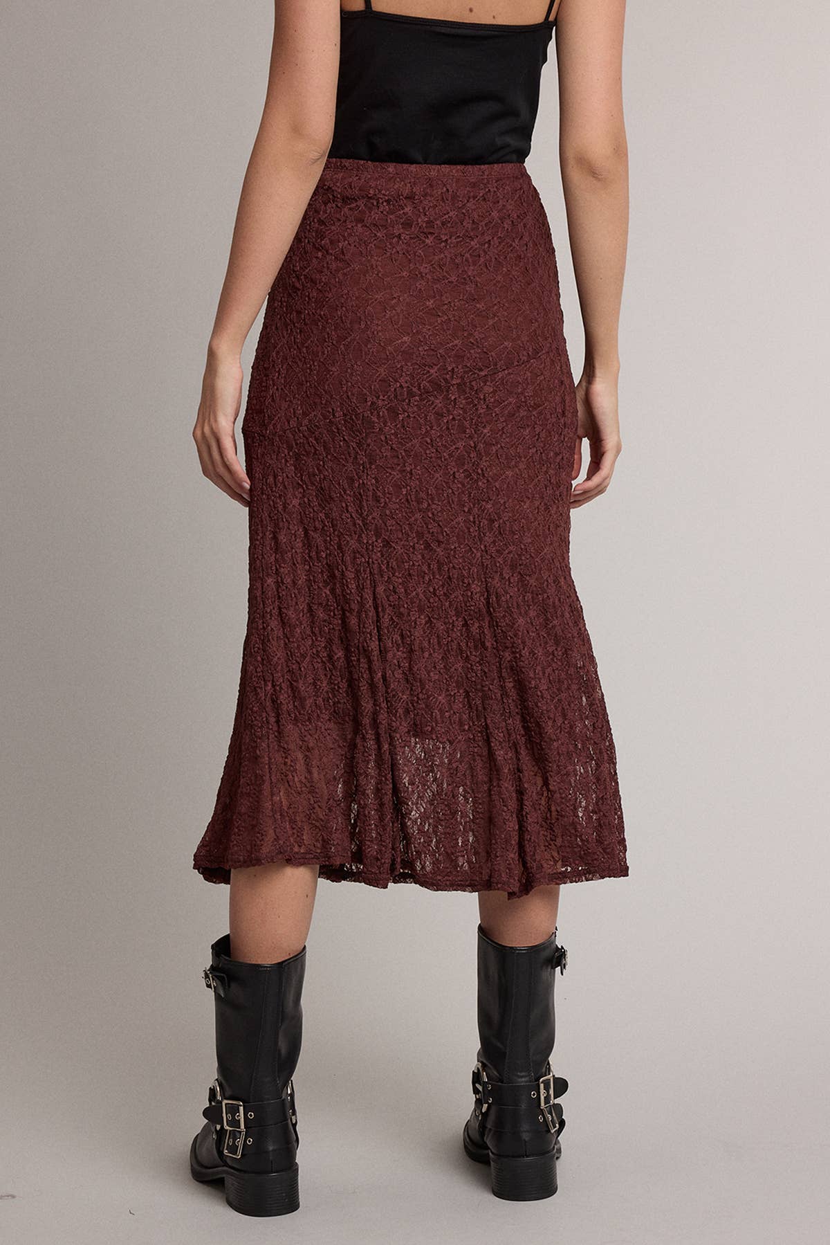 Romantic Lace Mermaid Midi Skirt | Wine
