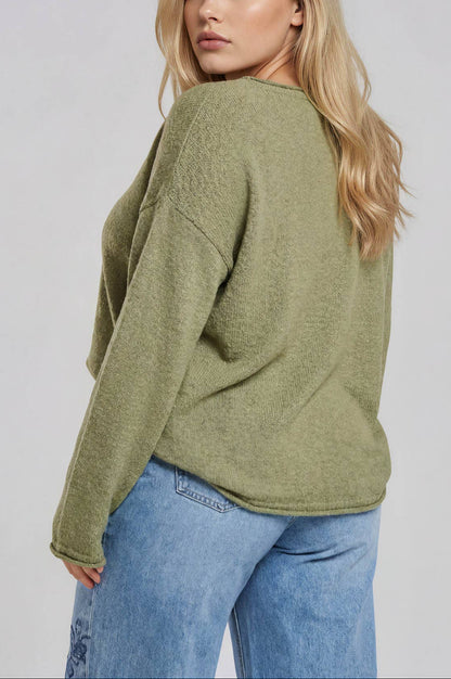 Rollneck Knit Sweater | Olive | Extended