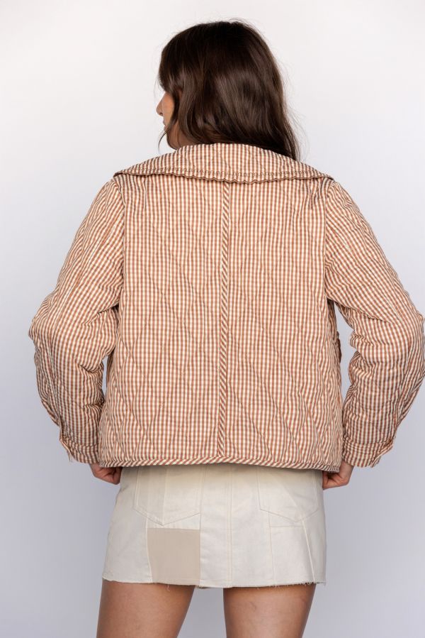 Light Quilted Collared Jacket | Rust + Cream