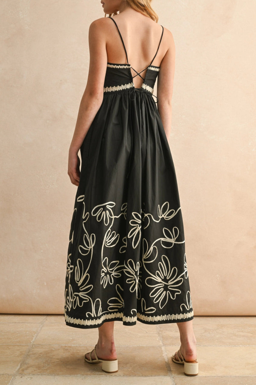 FINAL SALE | Black + White Floral Midi Dress