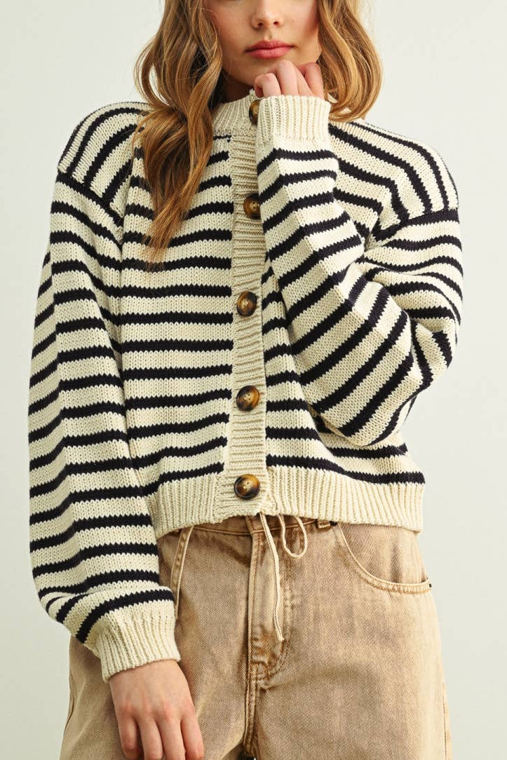 Cropped Stripe Cardigan | Black + White