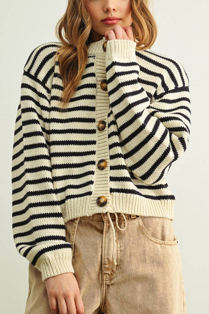Cropped Stripe Cardigan | Black + White