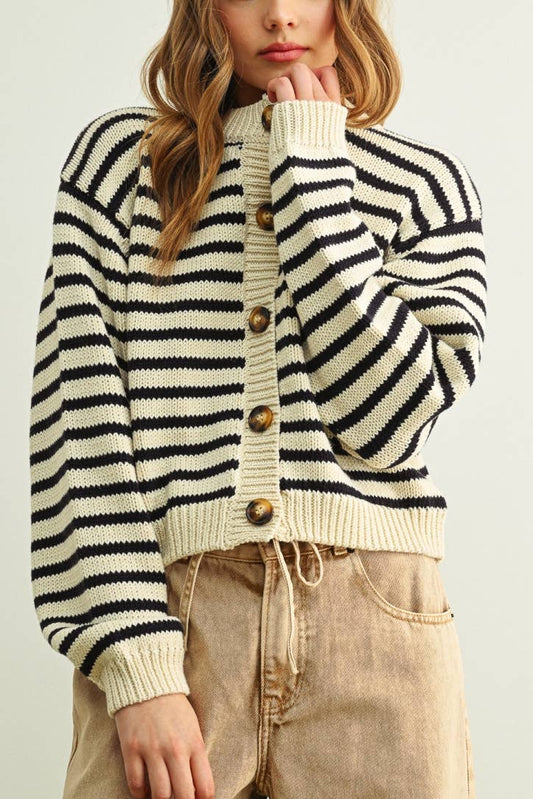 Cropped Stripe Cardigan | Black + White