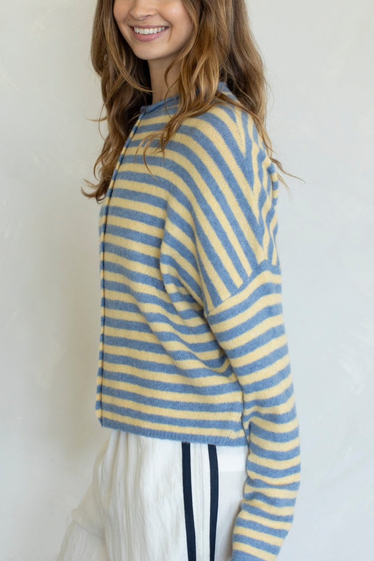 Piper Bold Stripe Cardigan | Light Blue + Butter