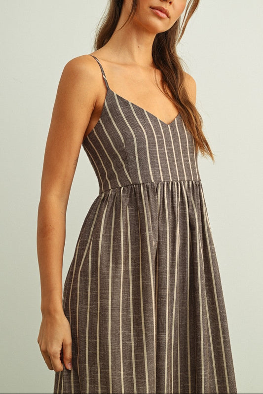 Chambray Afternoon Striped Midi Dress
