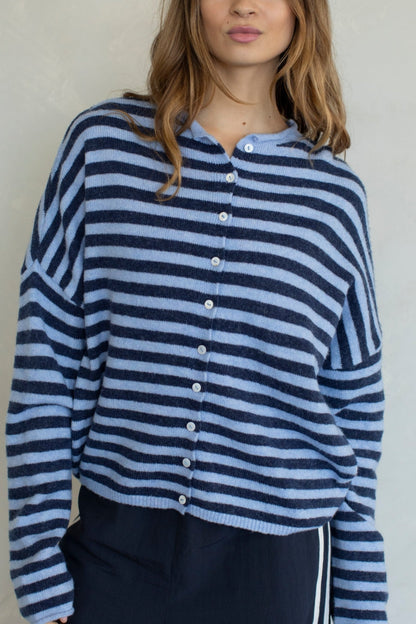 Piper Bold Stripe Cardigan | Dusty Blue