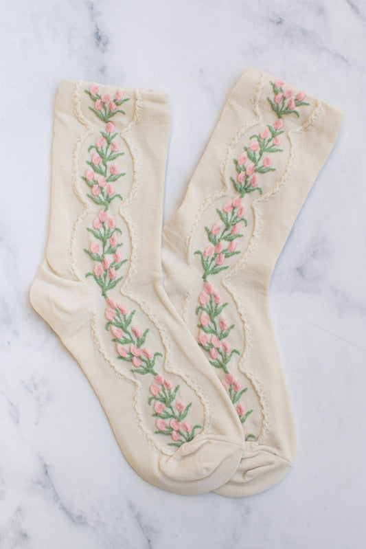 Antique Tulip Socks | Beige