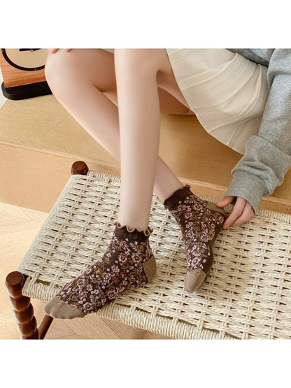 Floral Ruffle Ankle Socks | Yellow