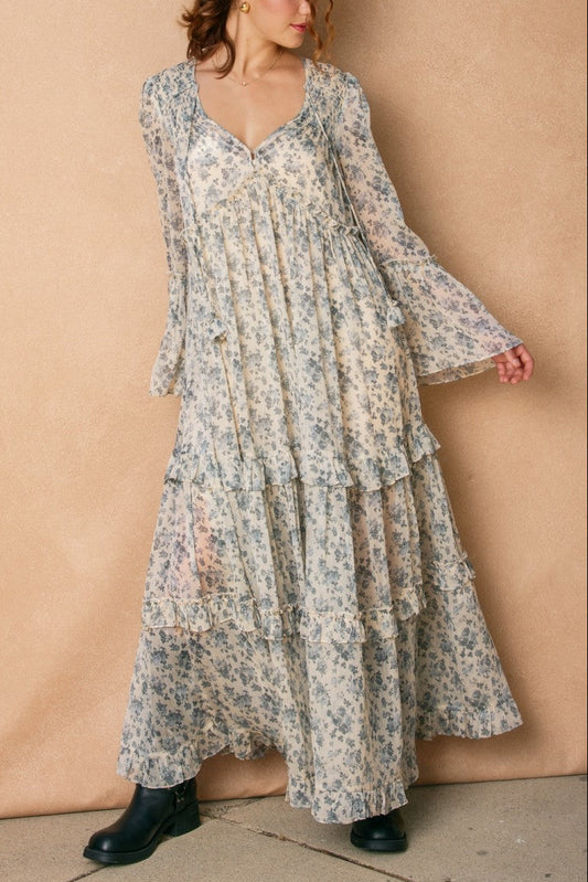 Victorian Rose Bell Sleeve Maxi Dress