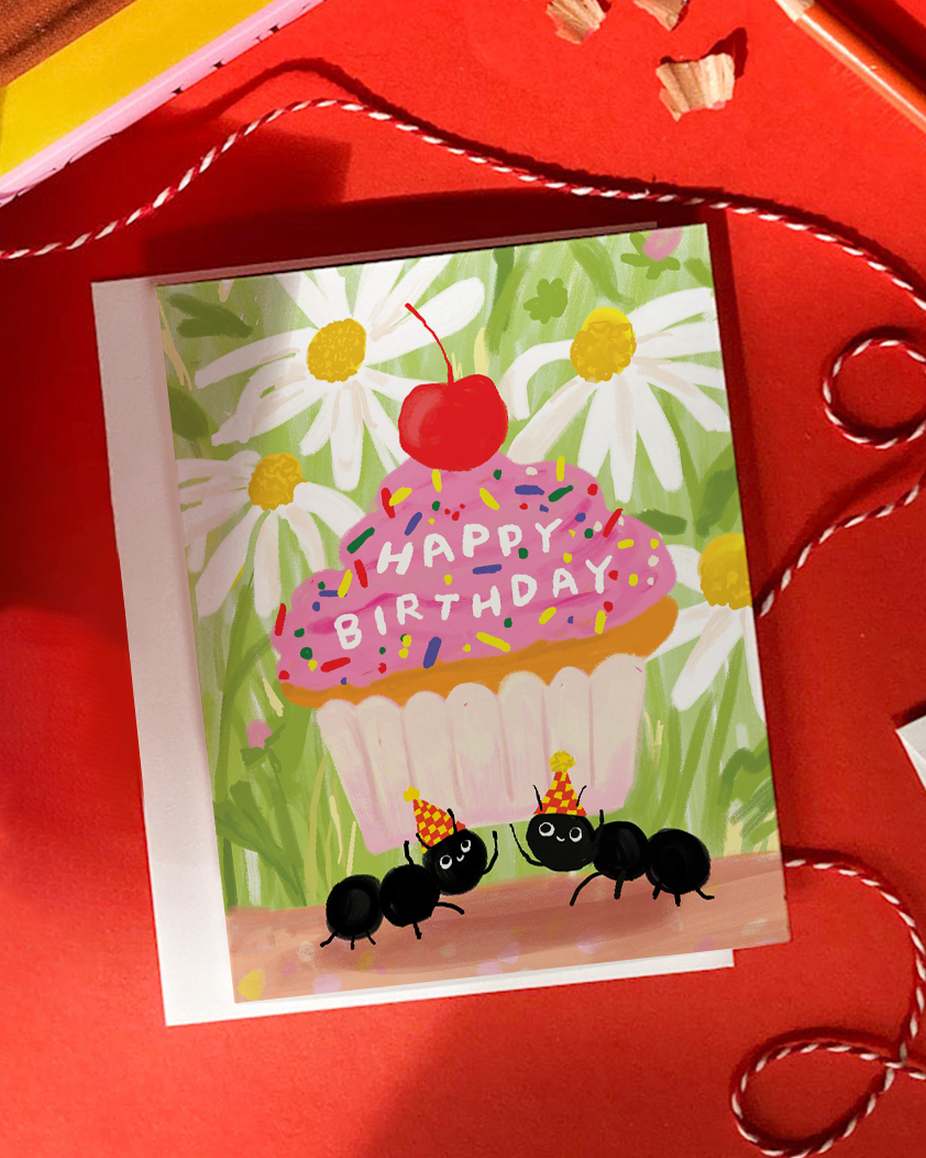 Ant Cupcake Birthday Card