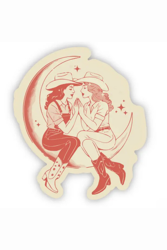 Cowgirl Chics Hanging in the Moon Sticker