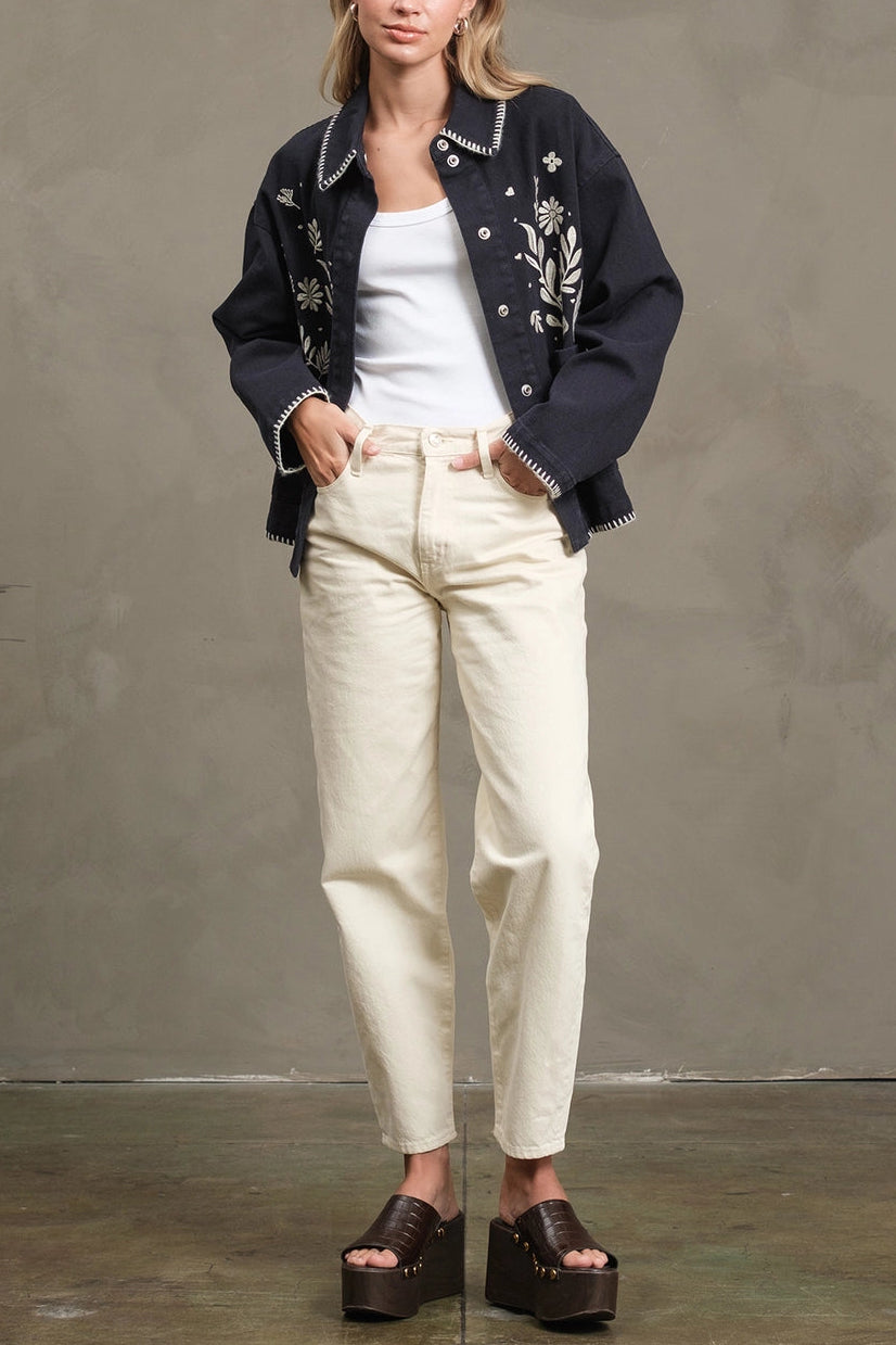 Folk Embroidered Jacket | Navy