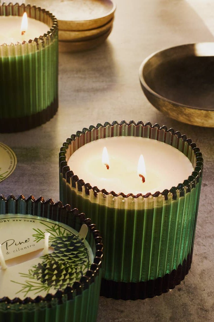 Roland Pine Green Ribbed Glass Candle | 14oz