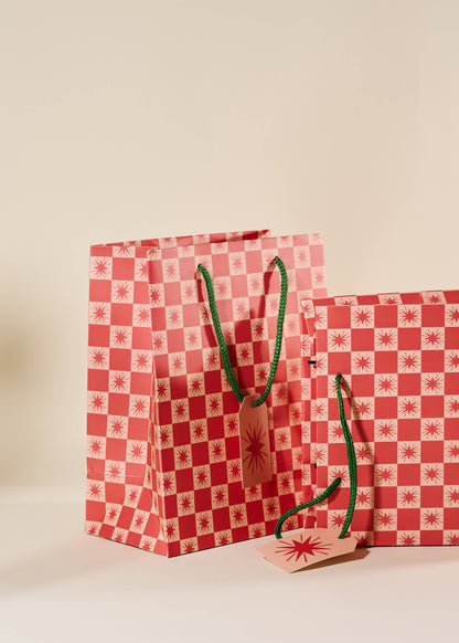 Red Star Checked Gift Bag | Medium