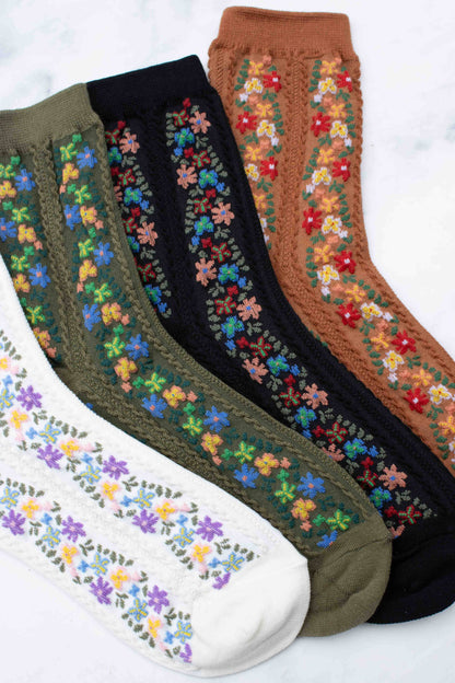 Floral Vine Crew Socks | Rust