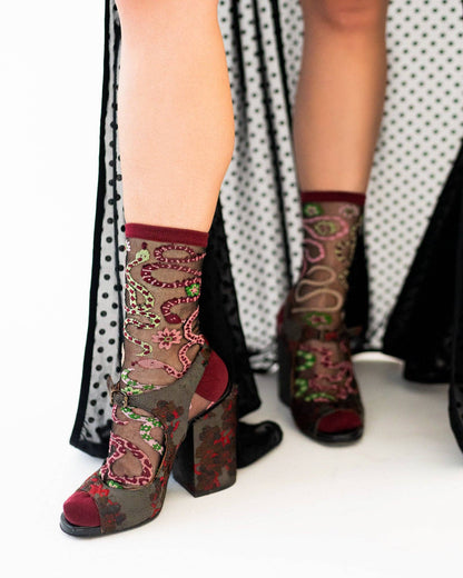 Serpentine Floral Sheer Socks