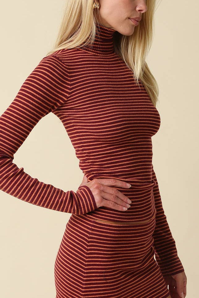 Stripe Turtleneck Top | Berry + Orange