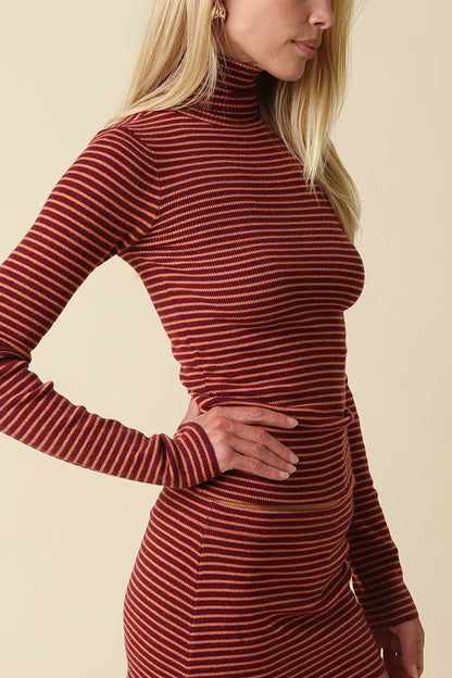 Stripe Turtleneck Top | Berry + Orange