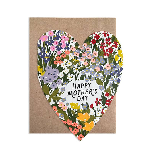 Mother's Day Wildflowers Cut Out Heart Card