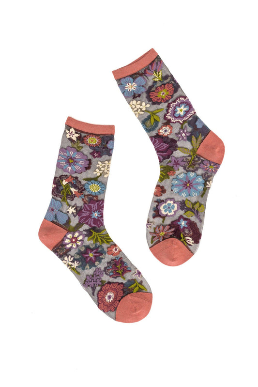 Dark Florals Sheer Socks
