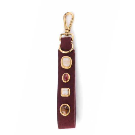 Gemstone Suede Keychain | Burgundy