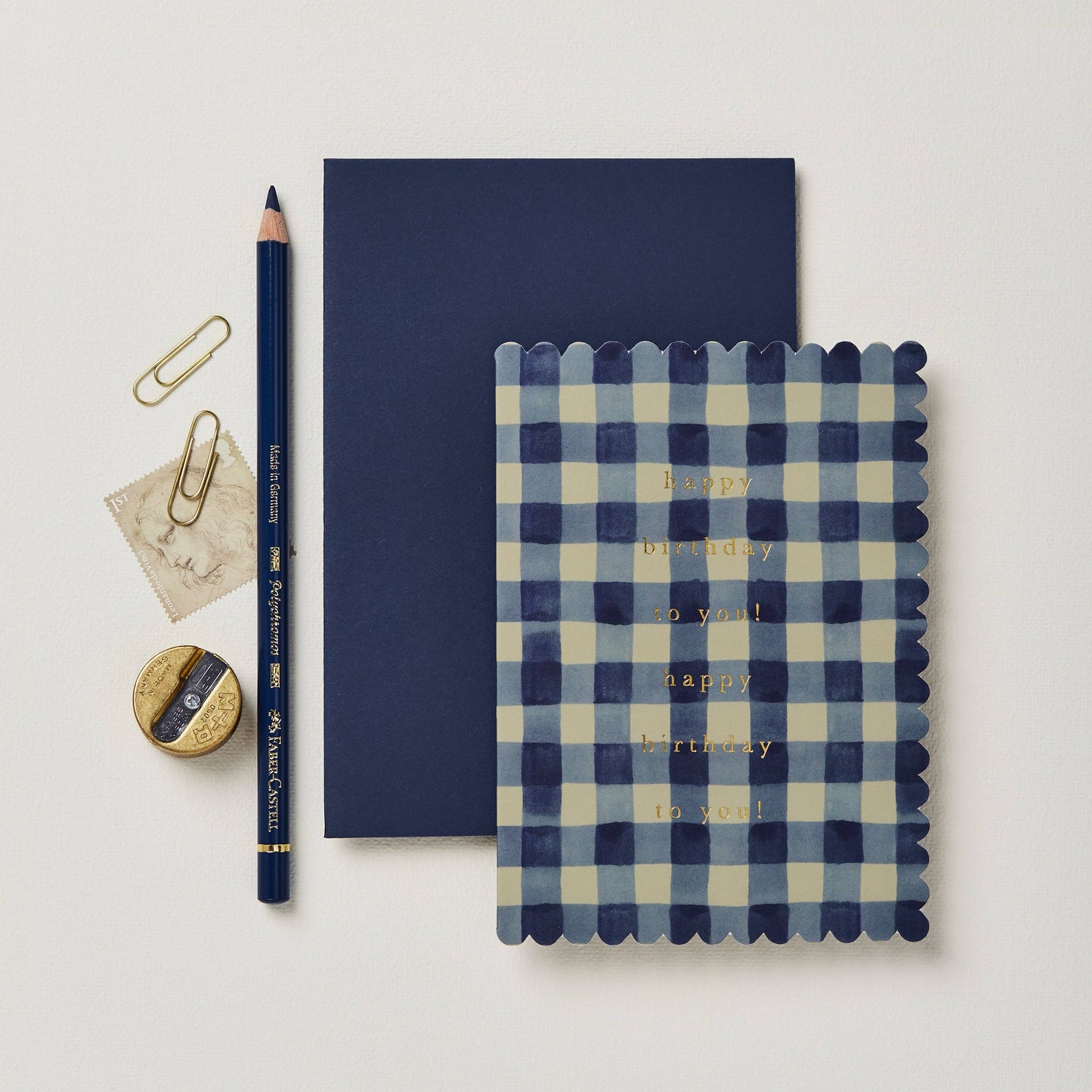Blue Gingham Happy Birthday Card