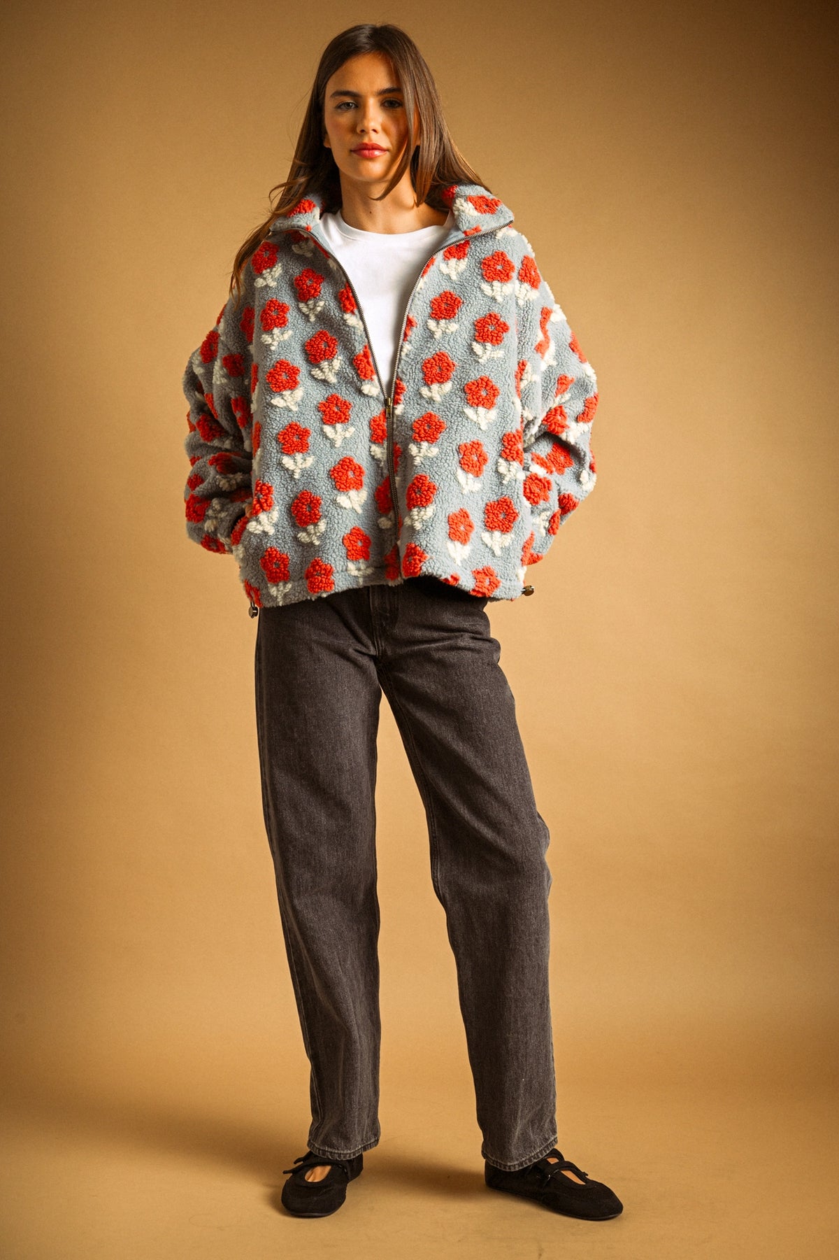 Rust Flower Sherpa Jacket