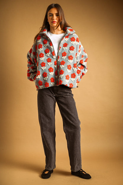 Rust Flower Sherpa Jacket