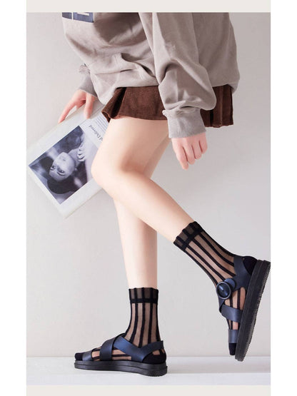 Sheer Stripe Crew Socks | Black