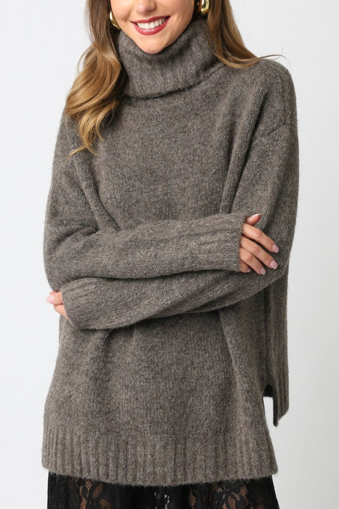 Fuzzy Turtleneck Sweater | Dark Grey
