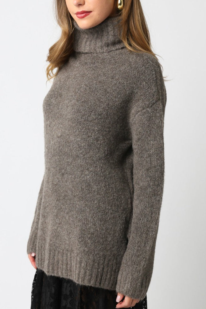 Fuzzy Turtleneck Sweater | Dark Grey