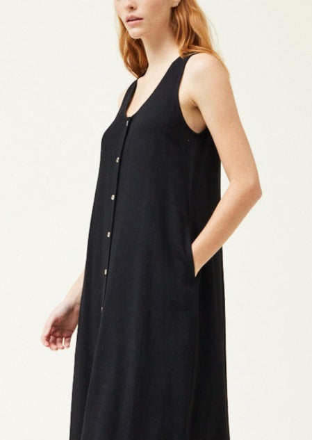 Black Linen Button Front Dress